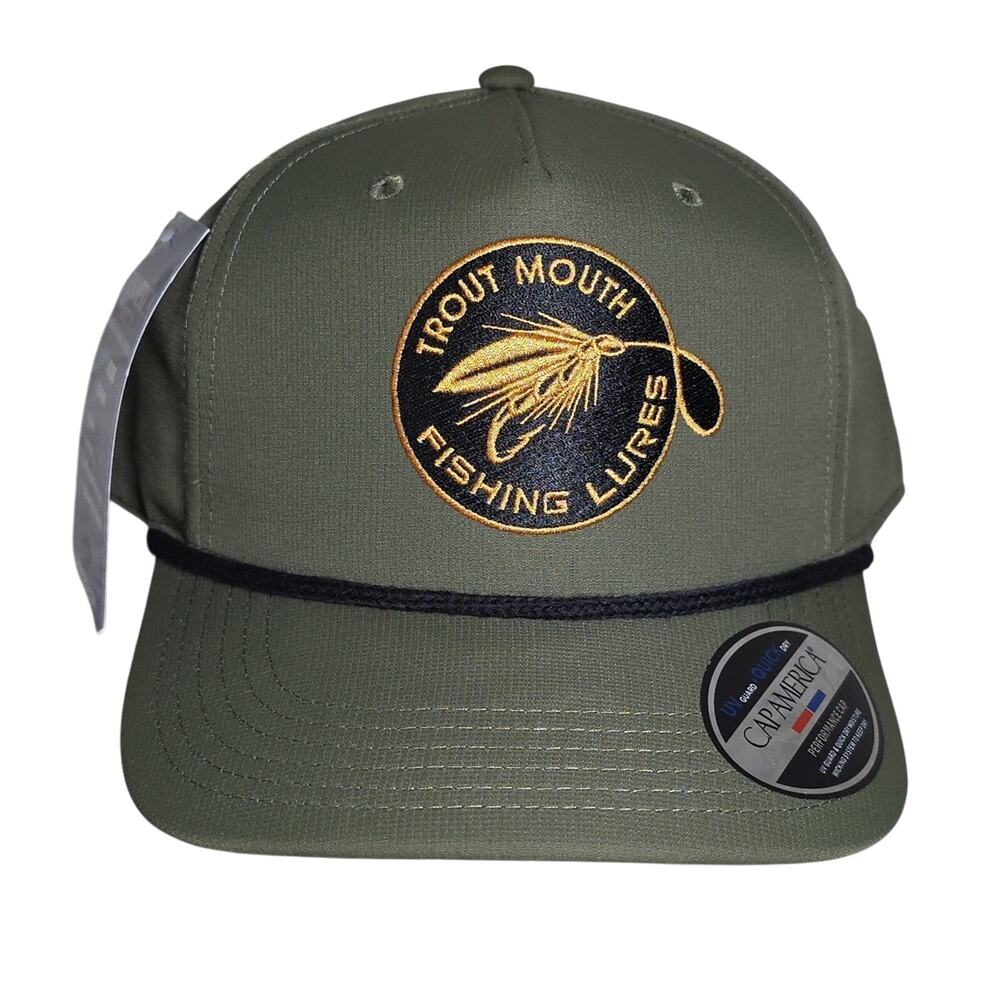Cap American Trout Mouth Fishing Lures Patch Hat Adjustable Strap NWT